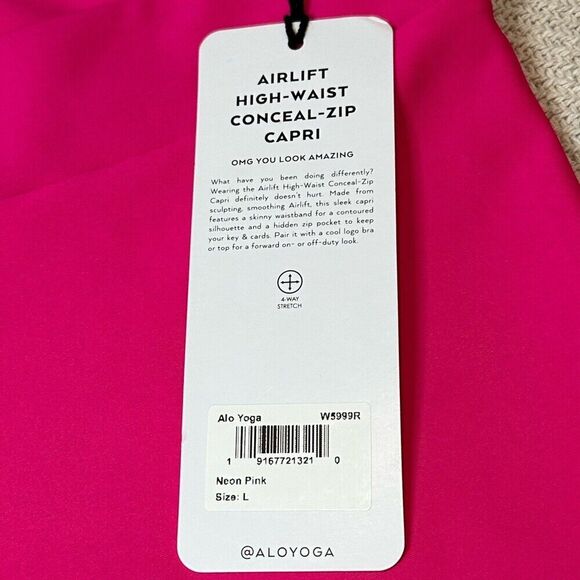 ALO Yoga Leggings Size Large NWT Airlift High Waist Conceal Zip Pink - Picture 4 of 10